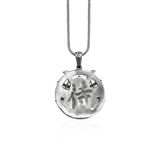 Samurai Men Pendant in Sterling Silver, Japanese Warrior Mens Necklace, Medieval Necklace for Boyfriend, Warrior Necklace for Him, Men Gift