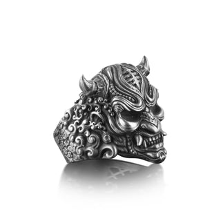 Hannya Ring in Oxidized Sterling Silver, Extraordinary Gothic Ring For Men, Oni Ring in Unusual Style, Demon Ring For Boyfriend, Cool Ring