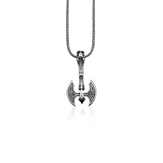 Viking Axe Pendant, Silver Battle Axe Necklace,  Warrior Necklace, Scandinavian Men Jewelry, Men Skull Axe Pendant, Sterling Silver Men Gift