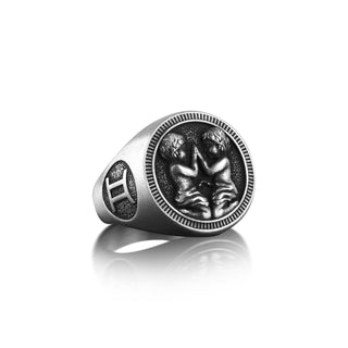 Gemini Pinky Signet Ring For Men, Signet Ring with Zodiac Sign Symbol in Sterling Silver, Gemini Jewelry, Horoscope Ring For Birthday Gift