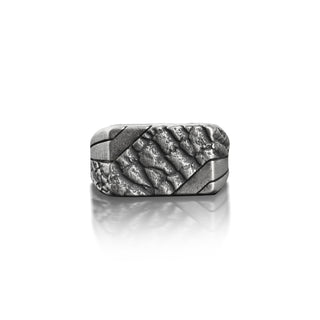 Rectangle Textured Mens Ring in Silver, Cool Streetwear Ring For Men, Everyday Ring For Husband, Signet Ring in Sterling Silver, Male Ring