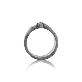 Engagement Skull Band Ring For Biker in Sterling Silver, Wide Biker Ring ForMen, Gothic Ring For Best Friend, Husband Ring Gift, Skull Ring