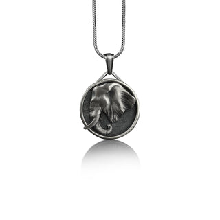 African Elephant Medallion Necklace, Elephant Sterling Silver Charm Pendant, Customizable Animal Necklace, Elephant Jewelry, Gift For Family