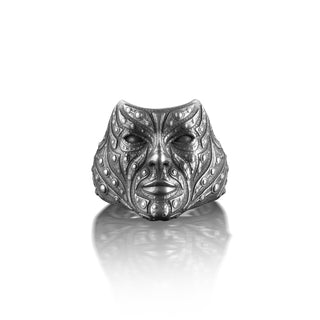 Bob Face Silver Men Ring, Antique Face Pattern Ring, Sterling Silver Ring for Men, Signet Mens Ring, Unique Statement Ring, Engraved Ring