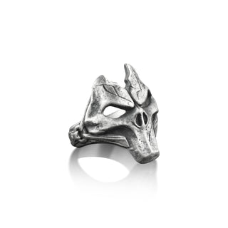 Dark Sider Gothic Ring For Men, Oxidized Skull Mask Mens Ring in Sterling Silver, Gamer Goth Ring For Boyfriend, Biker Ring For Husband