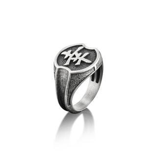 Japanese Calligraphy Happiness Ring, Japanese Art Hieroglyph Pinky Signet Ring For Men, Everyday Ring For Husband, Cool Male Ring in Silver