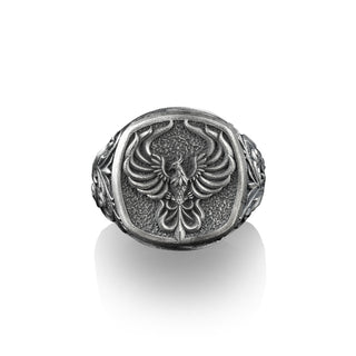 Immortal Phoenix Bird Signet Ring, Sterling Silver Square Signet Ring, Greek Mythology Jewelry, Mens Gold Signet Ring, Pinky Rings for Women