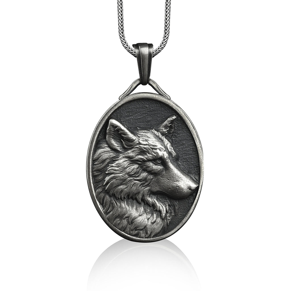 Crystal Engraved Wolf Head Animals Charm Number Necklace Amethyst