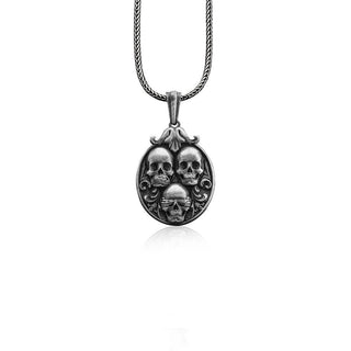Three Wise Skull Handmade Silver Necklace, Three Mystic Apes in Skull Silver Necklace, See No Evil Hear No Evil Speak No Evil Necklace Gift