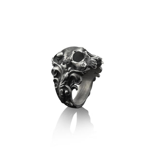 Caesar Skull Handmade Sterling Silver Men Biker Ring, Skull with Crown Gothic Ring, Skull Punk Ring, Skull Silver Men Jewelry, Ring for men