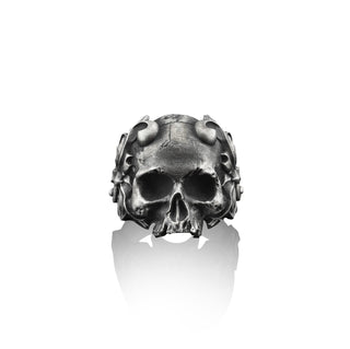 Caesar Skull Handmade Sterling Silver Men Biker Ring, Skull with Crown Gothic Ring, Skull Punk Ring, Skull Silver Men Jewelry, Ring for men