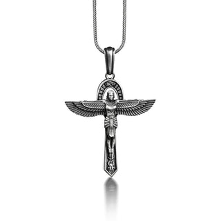 Crux Ansata Isis on Ankh Pendant, Eye of Horus on Top Isis and Ankh Necklace, Pagan Cross Necklace For Boyfriend, Goddess Necklace For Men