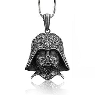 Darth Vader Engraved Handmade Silver Necklace, Star Wars Fan Gift, Star Wars Darth Vader Mask Silver Necklace, Star Wars Dark Side Lord Gift