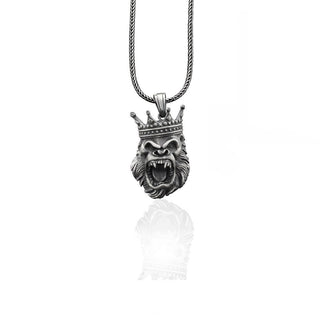 Gorilla King Handmade Silver Necklace, African Gorilla King Silver Men Jewelry, Gorilla Head Sterling Silver Pendant, 3D Gorilla King Gift