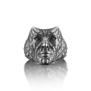 Bob Face Silver Men Ring, Antique Face Pattern Ring, Sterling Silver Ring for Men, Signet Mens Ring, Unique Statement Ring, Engraved Ring
