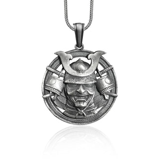 Samurai Men Pendant in Sterling Silver, Japanese Warrior Mens Necklace, Medieval Necklace for Boyfriend, Warrior Necklace for Him, Men Gift