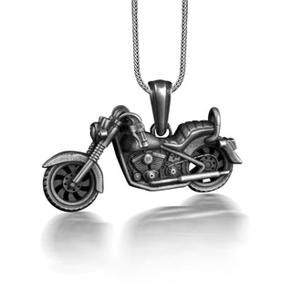 Harley Davidson Pendant Necklace in 3D, Motorcycle Mens Necklace in Oxidized Silver, Biker Jewelry For Boyfriend, Cool Male Necklace
