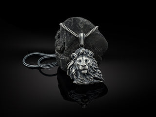 Maned Lion Handmade Necklace for Men in Sterling Silver, African Lion Necklace, Lion Men Pendant, Zodiac Leo Jewelry, Oxidized Lion Charm