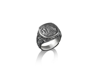 Majestic Lion with Victorian Pattern Silver Men Ring, Zodiac Leo Ring For Men, Animal Lover Gifts, Pinky Signet Ring For Women, Lion Rings