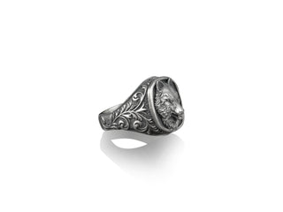 Viking Fenrir Wolf Signet Silver Ring for Men, Wolf with Victorian Pattern Ring, Sterling Silver Animal Jewelry, Pinky Wolf Ring for women