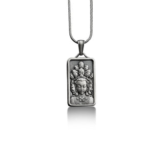 Guan Yin 925 Silver Engraved Necklace, Sterling Silver Buddhist Necklace, Goddess of Mercy Personalized Necklace, Kuan Yin, Memorial Gift