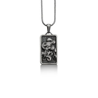Dragon pendant necklace in oxidized silver, Personalized fantasy necklace for best friend, Japanese mythology necklace