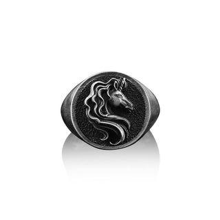 Unicorn Handmade Signet Ring, Sterling Silver Unicorn Pinky Men Ring, Unicorn Silver Jewelry, Memorial Gift, Mythology Gift, Animal Men Ring