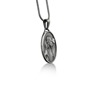 Good shepherd jesus with lamb necklace in silver, Personalized necklace for catholic, Religious necklace for christian