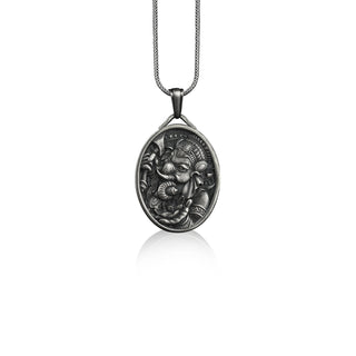 Namaste elephant oval medal pendant necklace in silver, Personalized spiritual necklace for men, Healing animal necklace