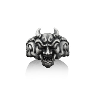 Oni Ghost Silver Ring For Mens, Samurai Assassin Demon Sterling Silver Men Ring, Demon Mask Ring, Samurai Japanese Men Jewelry, Ring For Men