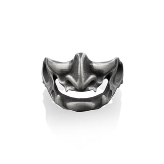 Demon Samurai Silver Minimalist Ring, Oni Mask Ring, 925 Sterling Silver Fantasy Ring, Best Friend Ring, Gothic Ring, Remembrance Gift