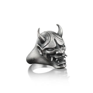 Hannya Mask Ring for Men in Sterling Silver, Demon Ring For Men in Gothic Style, Devil Ring For Boyfriend, Japanese Oni Mask Ring, Men Gift