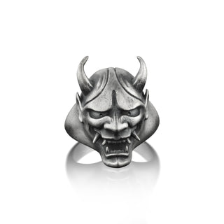 Hannya Mask Ring for Men in Sterling Silver, Demon Ring For Men in Gothic Style, Devil Ring For Boyfriend, Japanese Oni Mask Ring, Men Gift