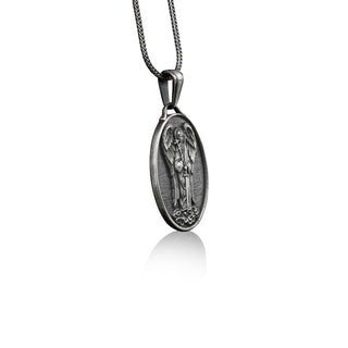 Archangel Raphael Silver Oval Medal, Customizable Necklace, Catholic Gifts for Women, Necklace Silver Christian Men, Guardian Angel Gift
