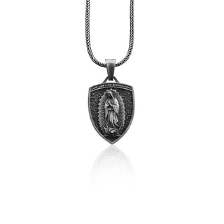 Our Lady of Guadalupe Handmade Sterling Silver Men Charm Necklace, Virgin Mary Silver Men Jewelry, Our Lady Guadalupe Pendant, Catholic Gift