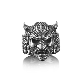 Hannya Ring in Oxidized Sterling Silver, Extraordinary Gothic Ring For Men, Oni Ring in Unusual Style, Demon Ring For Boyfriend, Cool Ring