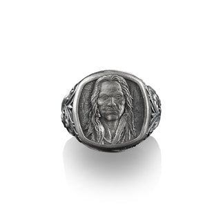 American Indian Chief Signet Ring for Men in Sterling Silver, Native American Pinky Rings, Gift Ring For Men, Birth Day Gift, Victorian Ring