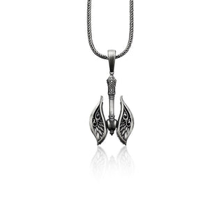 Silver Viking Battle Axe Necklace, Oxidized Silver Double Axe Pendant, Sterling Silver Scandinavian Jewelry, Viking Warrior Axe, Mens Gift