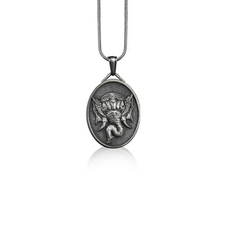 Namaste Elephant Silver Oval Medal, Sterling Silver Charms Spritual, Customizable Necklace for Women, Engraved Necklace for Men, Yogi Gift