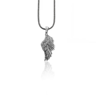 Angel Wing Handmade Silver Necklace, Guardian Angel Wing Silver Men Jewelry, Angel Wing Sterling Silver Pendant, Religious Angel Wing Charm