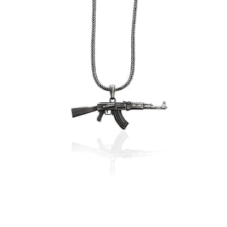 AK47 Oxidized Solid Men Necklace, AK47 Mens Pendant With Chain Pendant, Combat Rifle Mens Pendant, Gun Silver Necklace, Husband Gift Pendant