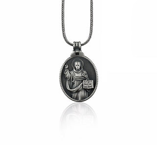 Silver Saint Dominic Men's Necklace, St Dominic Pendant, Saint Dominic Mens Medallion, Religious Silver Men Charm, Silver Christian Jewelry