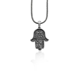 Jerusalem in Hamsa Handmade Sterling Silver Men Charm Necklace, Hamsa Hand Silver Men Jewelry, Hand of Fatima Pendant, Christian Necklace