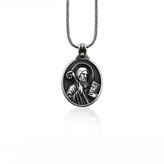 Saint Benedict Necklace, Christian Saint Benedict Medallion, Saint Benedict Men Pendant, Silver Saint Benedict, Religious Silver Mens Gift