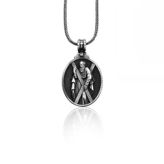 Sterling Silver Saint Andrew Necklace, Saint Andrew Men's Pendant, Christian Saint Andrew Medallion, Silver Religious Christian Gift Jewelry