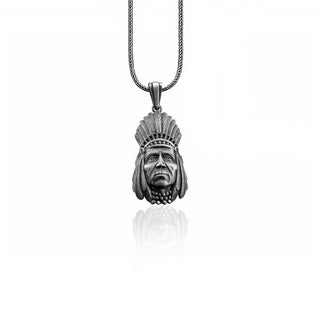 Native American Necklace For Men in Sterling Silver, American Indian Warrior Necklace, Indian Chief Necklace with Chain, Jewelry For Men