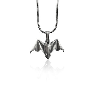 Bat Sterling Silver Origami Necklace, 925 Silver Bird Necklace, Halloween Jewelry, Animal Necklace, Best Friend Necklace, Memorial Gift