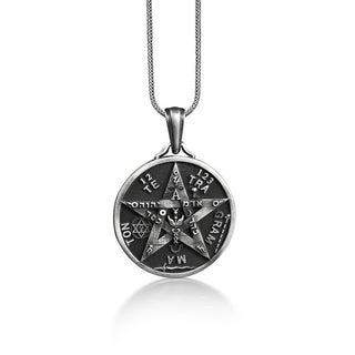 YHWH Tetragrammaton Necklace For Men, Hebrew Necklace in Silver, Jewish Star of David and Pentacle Necklace, Pentagram Necklace For Dad
