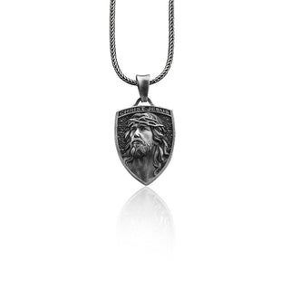 Jesus Christ Crown of Thorns Handmade Sterling Silver Men Charm Necklace, Jesus Christ Men Jewelry, Crown of Thorns Pendant, Christian Gift
