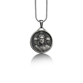Jesus Christ Handmade Sterling Silver Men Medallion Necklace, Jesus Christ Silver Men Jewelry, Jesus Christ Pendant  Chain, Christian Gift